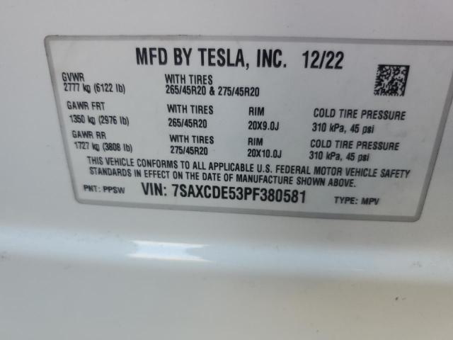 Photo 14 from auction – 2023 TESLA MODEL X with VIN 7SAXCDE53PF380581