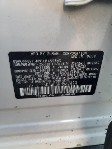 Photo 14 from auction – 2019 SUBARU FORESTER T with VIN JF2SKAWC5KH587439
