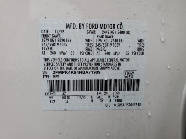 Photo 14 from auction – 2022 FORD EDGE TITAN with VIN 2FMPK4K94NBA71909