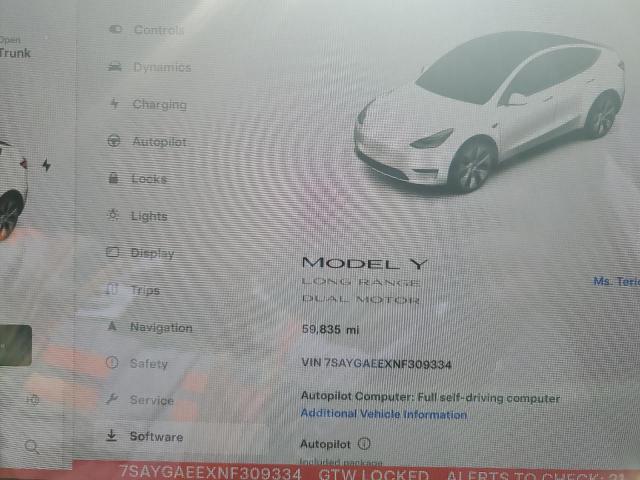Photo 9 from auction – 2022 TESLA MODEL Y with VIN 7SAYGAEEXNF309334