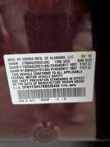 Photo 14 from auction – 2011 HONDA PILOT EXL with VIN 5FNYF3H57BB026456