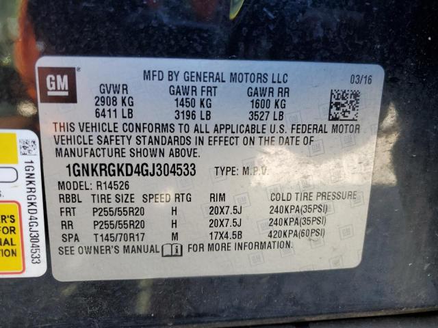Photo 14 from auction – 2016 CHEVROLET TRAVERSE L with VIN 1GNKRGKD4GJ304533