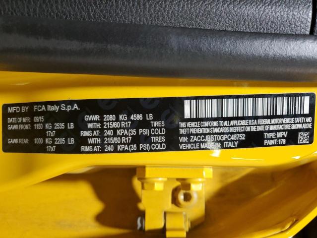 Photo 14 from auction – 2016 JEEP RENEGADE L with VIN ZACCJBBT0GPC48752