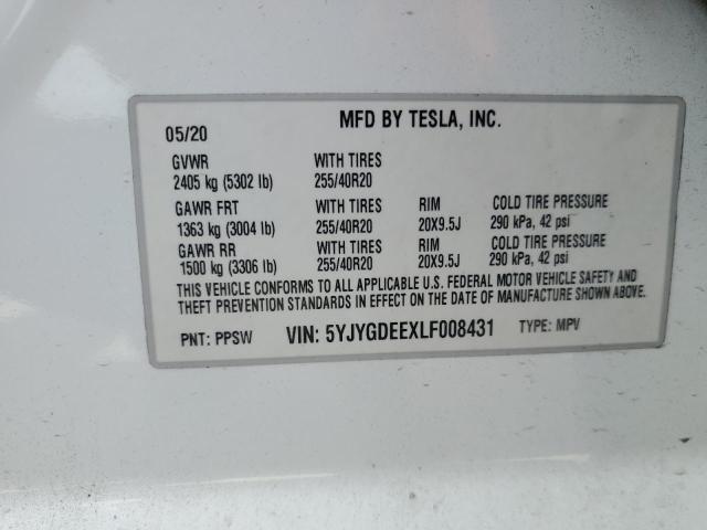 Photo 14 from auction – 2020 TESLA MODEL Y with VIN 5YJYGDEEXLF008431