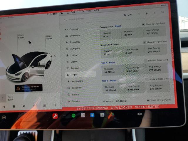 Photo 9 from auction – 2019 TESLA MODEL 3 with VIN 5YJ3E1EB8KF393250