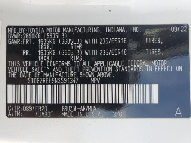 Photo 14 from auction – 2022 TOYOTA HIGHLANDER with VIN 5TDGZRBH9NS591347