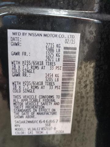 Photo 14 from auction – 2015 NISSAN PATHFINDER with VIN 5N1AR2MN6FC646867