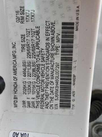 Photo 14 from auction – 2016 HONDA CR-V SE with VIN 5J6RM3H46GL007297