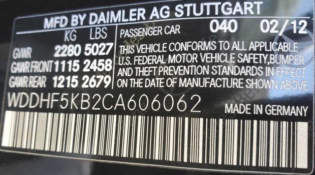 Photo 10 from auction – 2012 MERCEDES-BENZ E 350 with VIN WDDHF5KB2CA606062