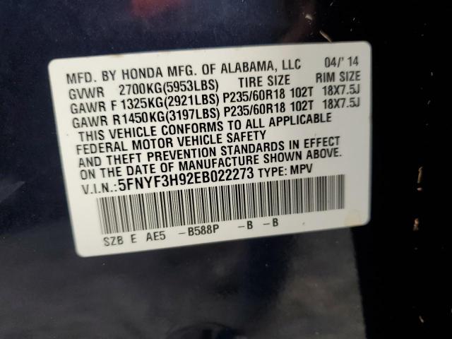 Photo 14 from auction – 2014 HONDA PILOT TOUR with VIN 5FNYF3H92EB022273
