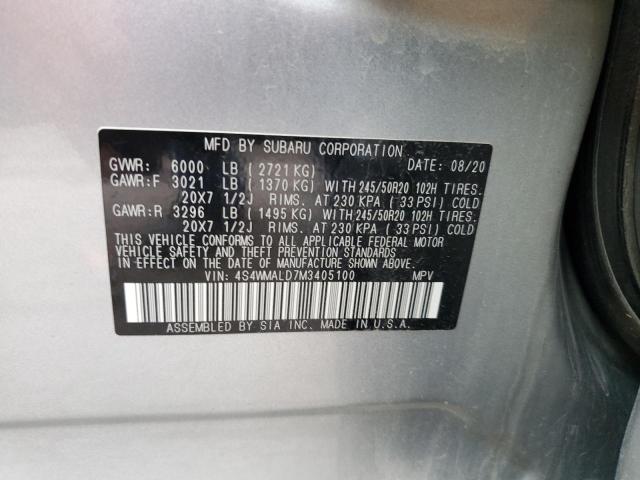 Photo 14 from auction – 2021 SUBARU ASCENT LIM with VIN 4S4WMALD7M3405100