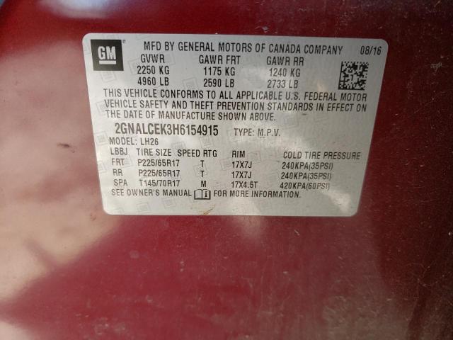 Photo 14 from auction – 2017 CHEVROLET EQUINOX LT with VIN 2GNALCEK3H6154915
