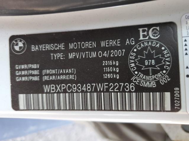 Photo 14 from auction – 2007 BMW X3 3.0SI with VIN WBXPC93487WF22736