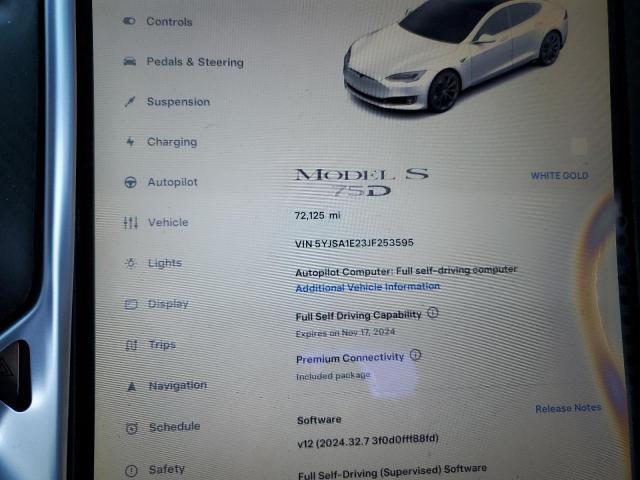 Photo 9 from auction – 2018 TESLA MODEL S with VIN 5YJSA1E23JF253595