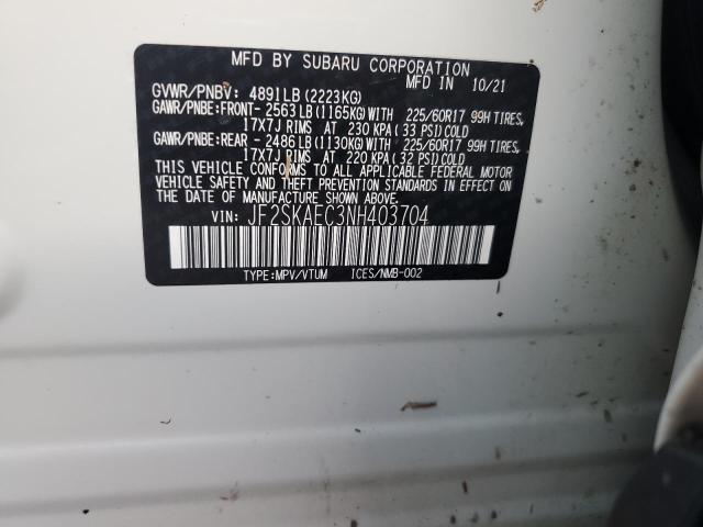 Photo 14 from auction – 2022 SUBARU FORESTER P with VIN JF2SKAEC3NH403704
