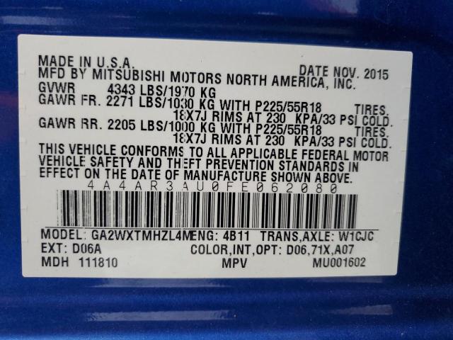 Photo 14 from auction – 2015 MITSUBISHI OUTLANDER with VIN 4A4AR3AU0FE062080
