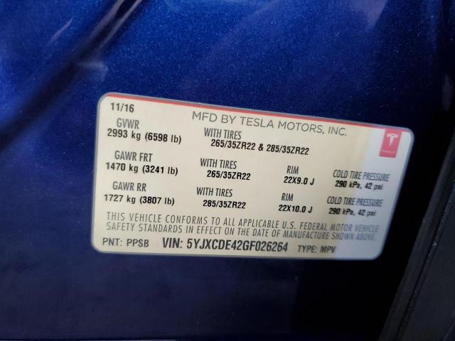 Photo 14 from auction – 2016 TESLA MODEL X with VIN 5YJXCDE42GF026264
