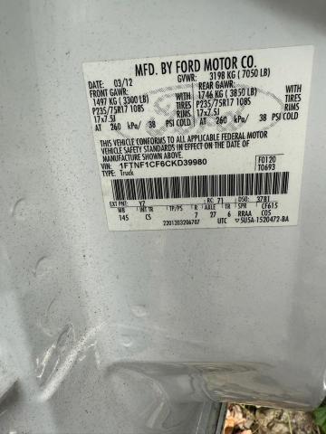 Photo 10 from auction – 2012 FORD F150 with VIN 1FTNF1CF6CKD39980