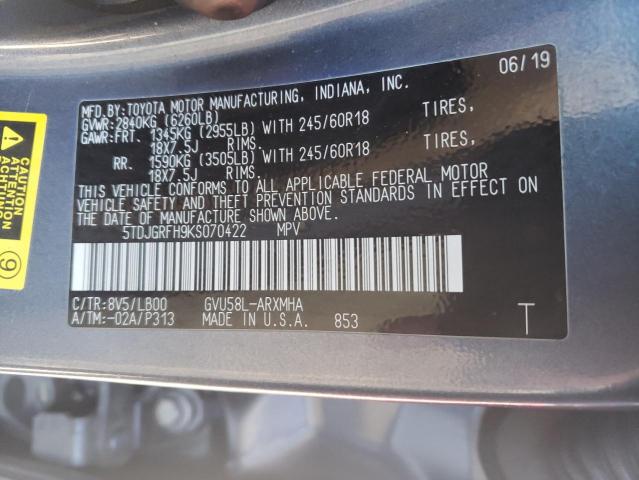 Photo 14 from auction – 2019 TOYOTA HIGHLANDER with VIN 5TDJGRFH9KS070422