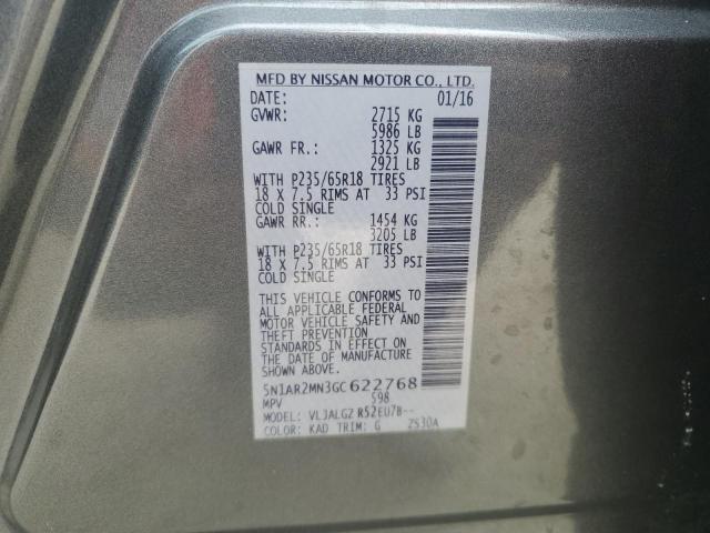 Photo 14 from auction – 2016 NISSAN PATHFINDER with VIN 5N1AR2MN3GC622768