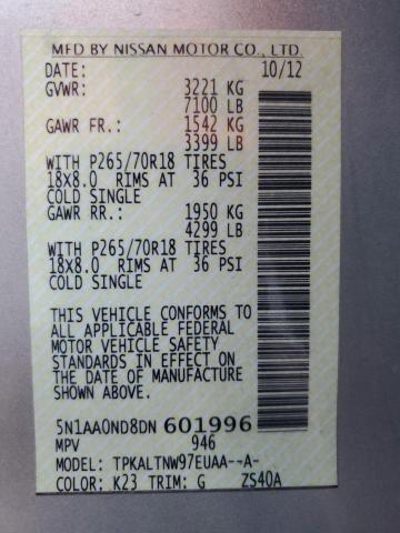 Photo 14 from auction – 2013 NISSAN ARMADA SV with VIN 5N1AA0ND8DN601996