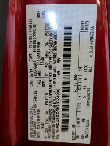 Photo 14 from auction – 2019 FORD ESCAPE SE with VIN 1FMCU9GD5KUC24998