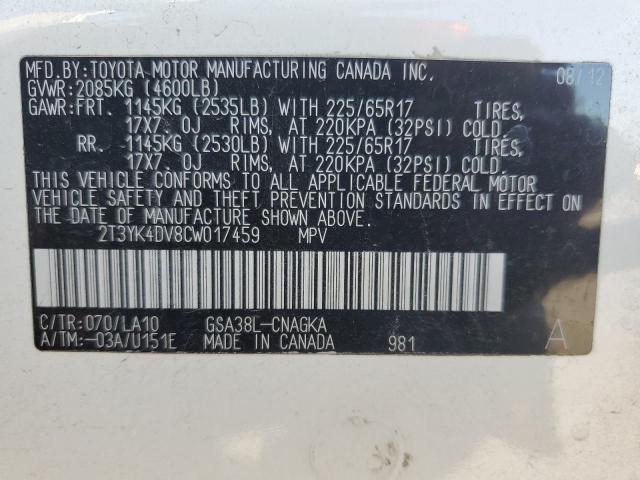 Photo 14 from auction – 2012 TOYOTA RAV4 LIMIT with VIN 2T3YK4DV8CW017459