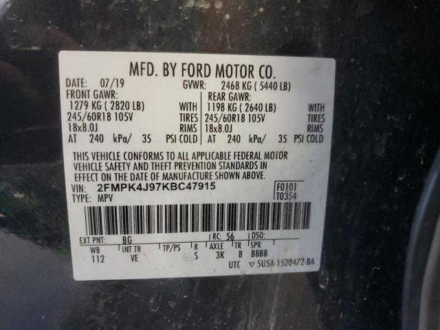 Photo 14 from auction – 2019 FORD EDGE SEL with VIN 2FMPK4J97KBC47915