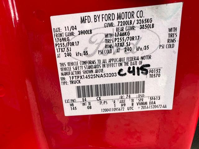 Photo 10 from auction – 2005 FORD F150 with VIN 1FTPX14525NA53203