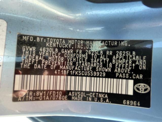 صورة رقم 10 من المزاد - 2012 TOYOTA CAMRY BASE مع VIN 4T1BF1FK5CU559929