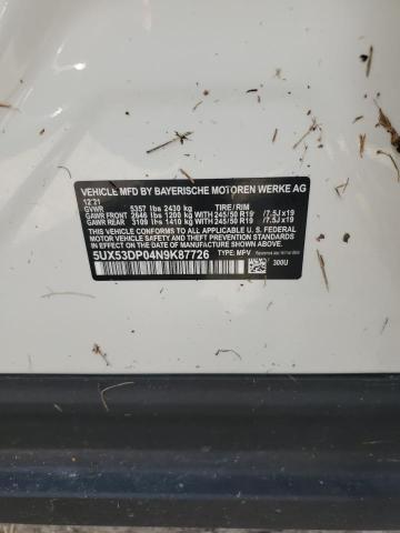 Photo 14 from auction – 2022 BMW X3 XDRIVE3 with VIN 5UX53DP04N9K87726
