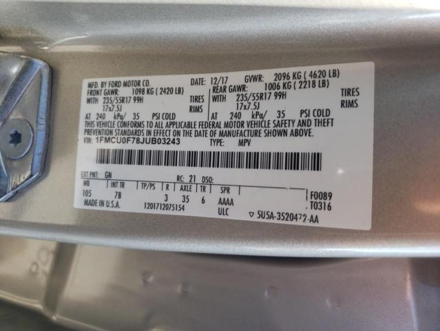 Photo 14 from auction – 2018 FORD ESCAPE S with VIN 1FMCU0F78JUB03243