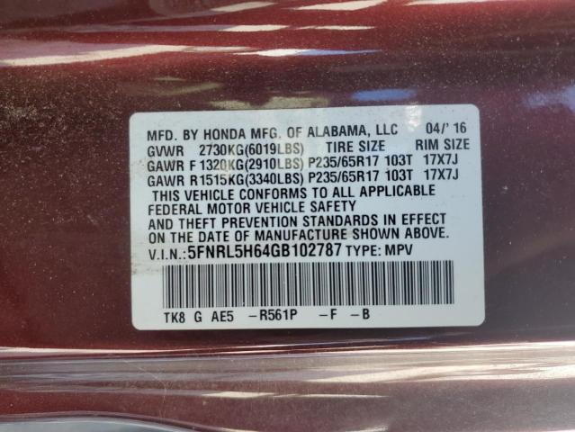 Photo 14 from auction – 2016 HONDA ODYSSEY EX with VIN 5FNRL5H64GB102787