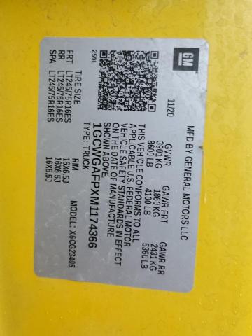 Photo 14 from auction – 2021 CHEVROLET EXPRESS G2 with VIN 1GCWGAFPXM1174366