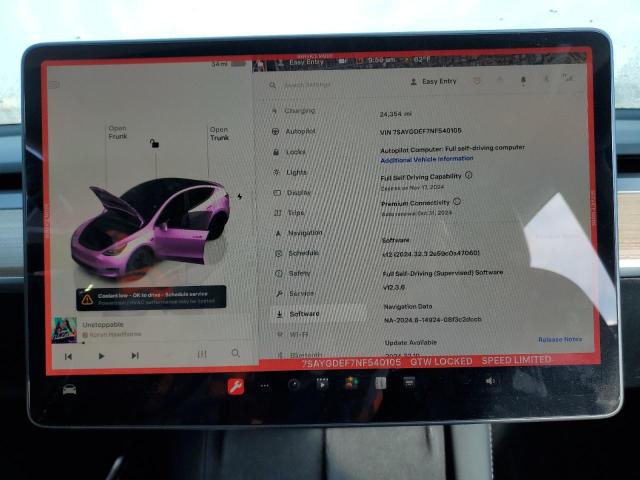 Photo 9 from auction – 2022 TESLA MODEL Y with VIN 7SAYGDEF7NF540105