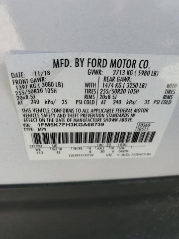 Photo 14 from auction – 2019 FORD EXPLORER L with VIN 1FM5K7FH3KGA68739
