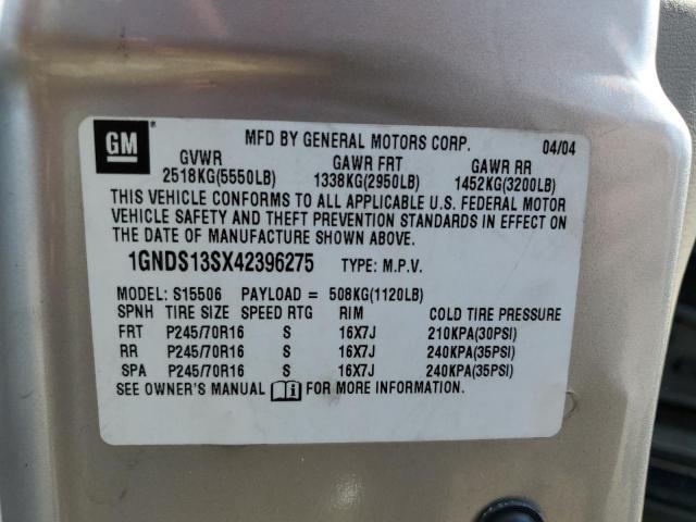 Photo 14 from auction – 2004 CHEVROLET TRAILBLAZE with VIN 1GNDS13SX42396275