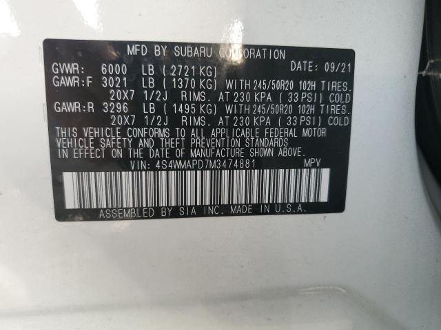 Photo 14 from auction – 2021 SUBARU ASCENT LIM with VIN 4S4WMAPD7M3474881