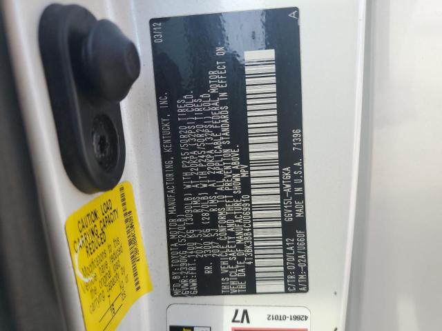 Photo 14 from auction – 2012 TOYOTA VENZA LE with VIN 4T3BK3BB4CU069910