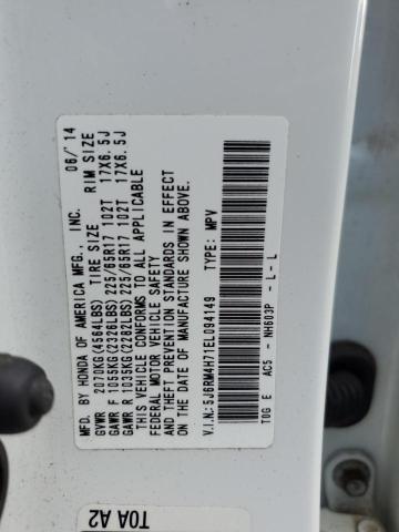Photo 14 from auction – 2014 HONDA CR-V EXL with VIN 5J6RM4H71EL094149