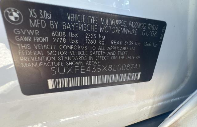 Photo 10 from auction – 2008 BMW X5 3.0I with VIN 5UXFE435X8L008741