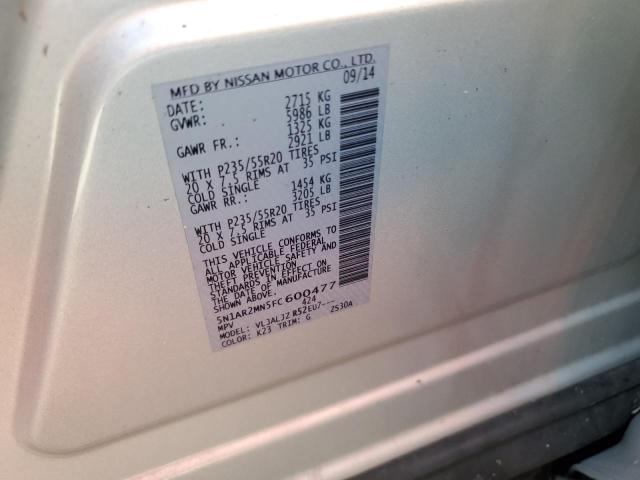 Photo 14 from auction – 2015 NISSAN PATHFINDER with VIN 5N1AR2MN5FC600477