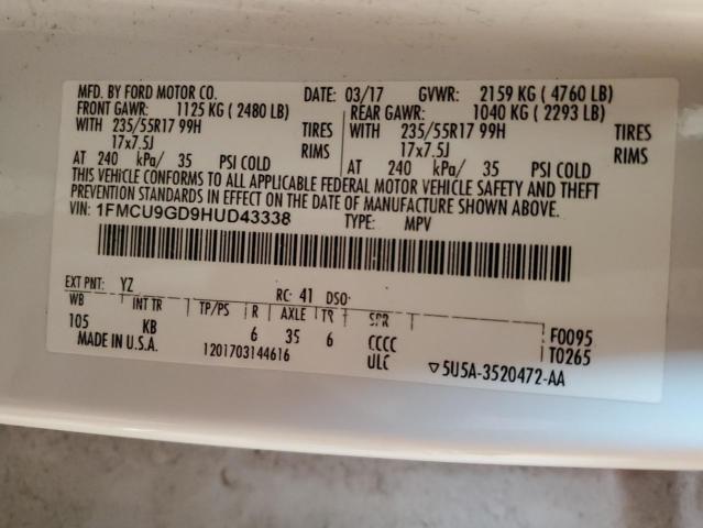 Photo 14 from auction – 2017 FORD ESCAPE SE with VIN 1FMCU9GD9HUD43338