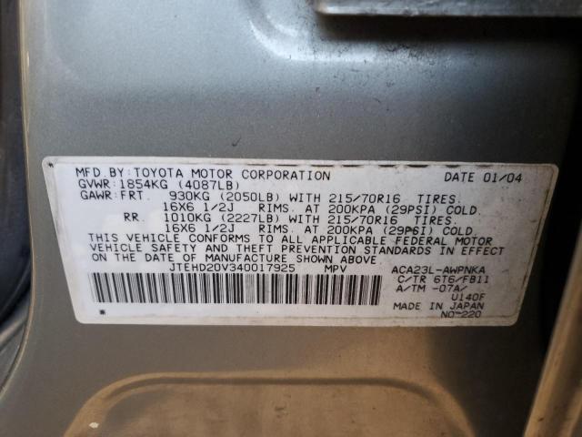 Photo 14 from auction – 2004 TOYOTA RAV4 with VIN JTEHD20V340017925