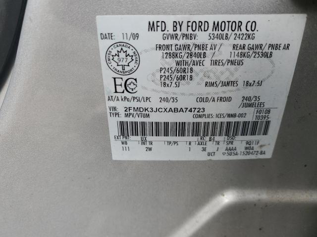 Photo 14 from auction – 2010 FORD EDGE SEL with VIN 2FMDK3JCXABA74723