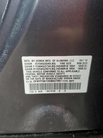 Photo 14 from auction – 2016 HONDA PILOT EXLN with VIN 5FNYF5H72GB037997