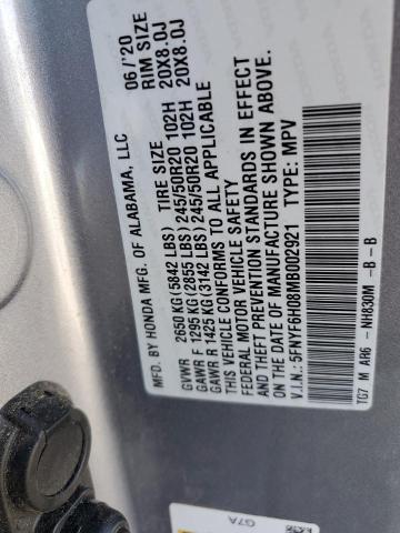 Photo 14 from auction – 2021 HONDA PILOT ELIT with VIN 5FNYF6H08MB002921