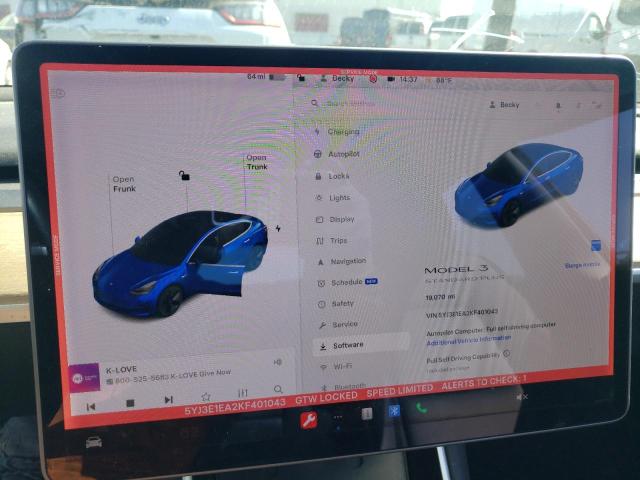 Photo 9 from auction – 2019 TESLA MODEL 3 with VIN 5YJ3E1EA2KF401043