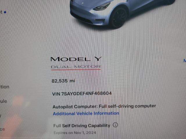Photo 9 from auction – 2022 TESLA MODEL Y with VIN 7SAYGDEF4NF468604