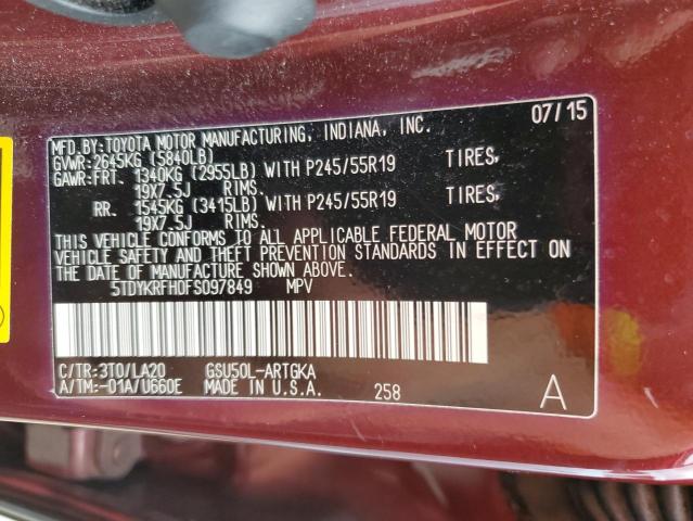 Photo 14 from auction – 2015 TOYOTA HIGHLANDER with VIN 5TDYKRFH0FS097849